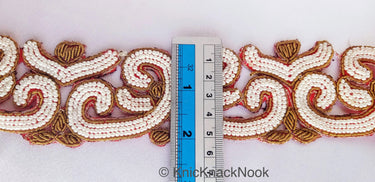 Gold Zardozi Hand Embroidered Cutwork Lace Trim Beaded with Ivory Seed Beads, Wedding Trim, Indian Trim